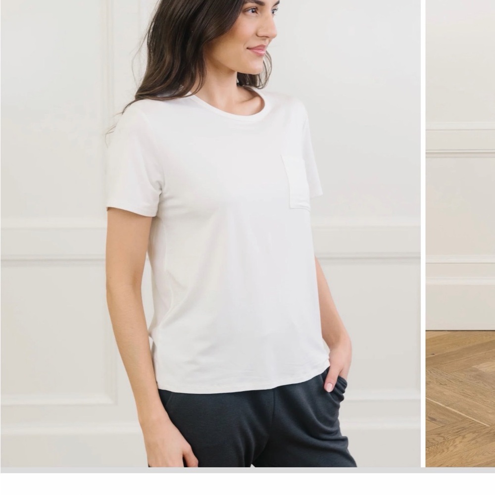 Cozy Earth Women’s Bamboo Stretch-knit Short Sleeve Crew Lounge Tee — Ivory - Picture 4 of 4